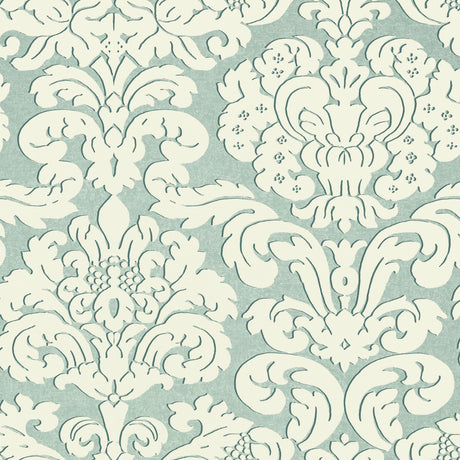 Thibaut Trelawny Damask Aqua Wallpaper