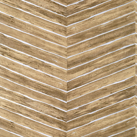 Thibaut WOOD HERRINGBONE Natural on Metallic Silver Wallpaper