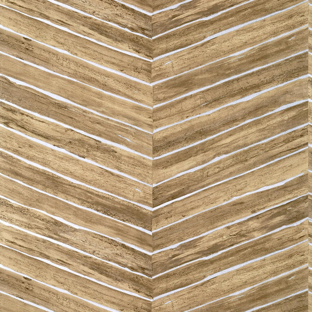 Thibaut WOOD HERRINGBONE Natural on Metallic Silver Wallpaper