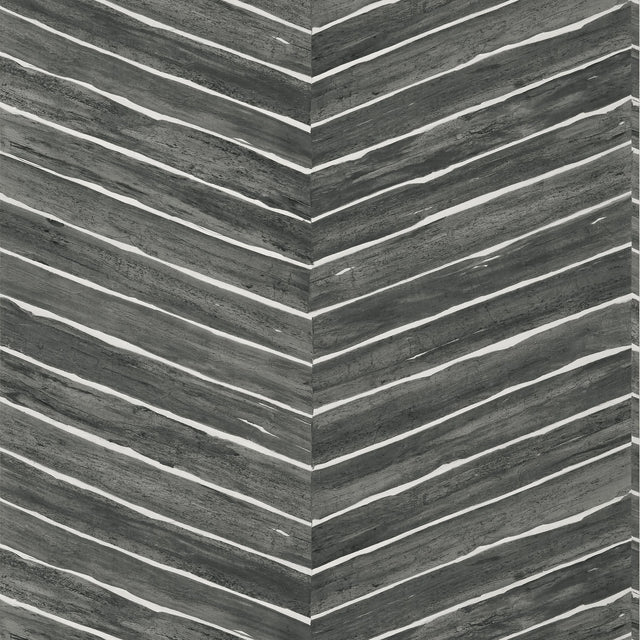 Thibaut Wood Herringbone Charcoal Wallpaper