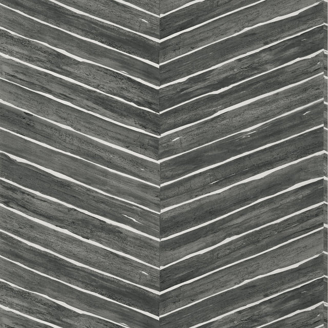 Thibaut WOOD HERRINGBONE Charcoal Wallpaper