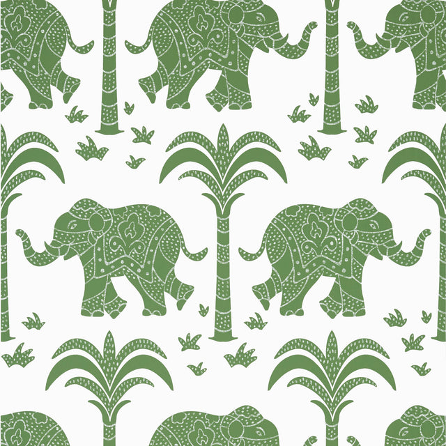 Thibaut Elephant Green Wallpaper