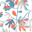 Thibaut Matisse Leaf French Blue And Coral Wallpaper
