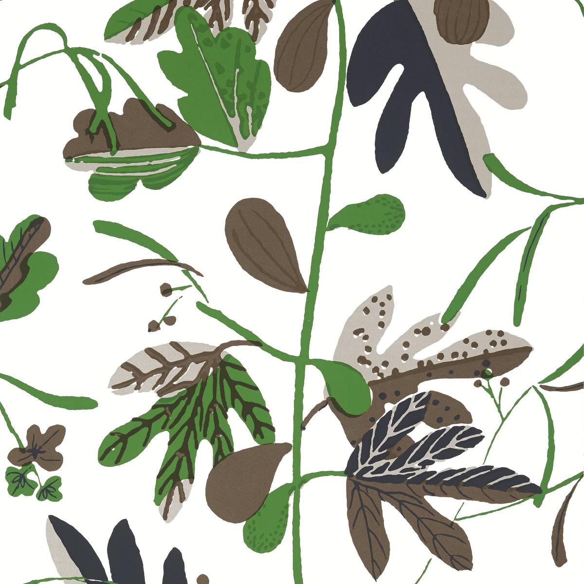 Thibaut Matisse Leaf Black And Green Wallpaper