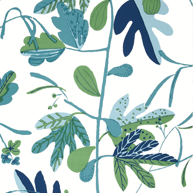 Thibaut Matisse Leaf Green And Blue Wallpaper