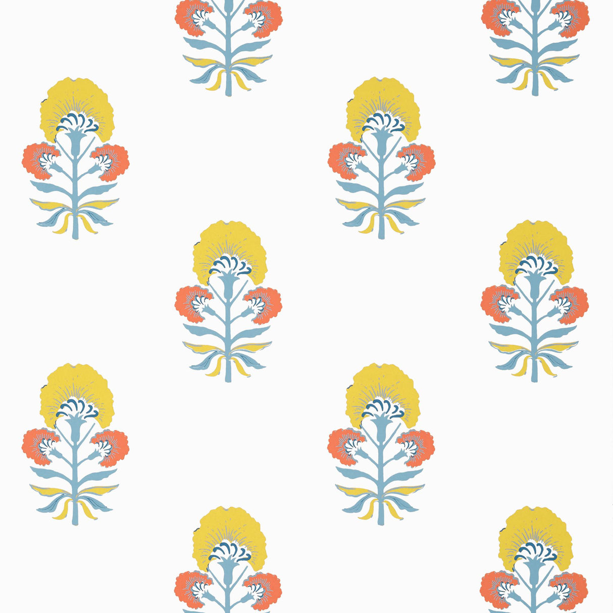 Thibaut TYBEE BUD Coral and Yellow Wallpaper