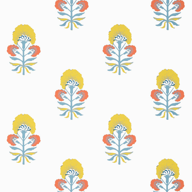 Thibaut TYBEE BUD Coral and Yellow Wallpaper