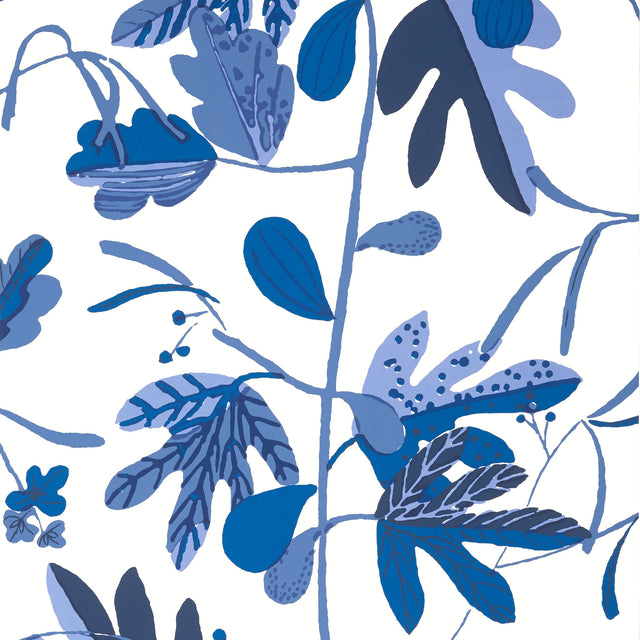 Thibaut Matisse Leaf Blue And White Wallpaper
