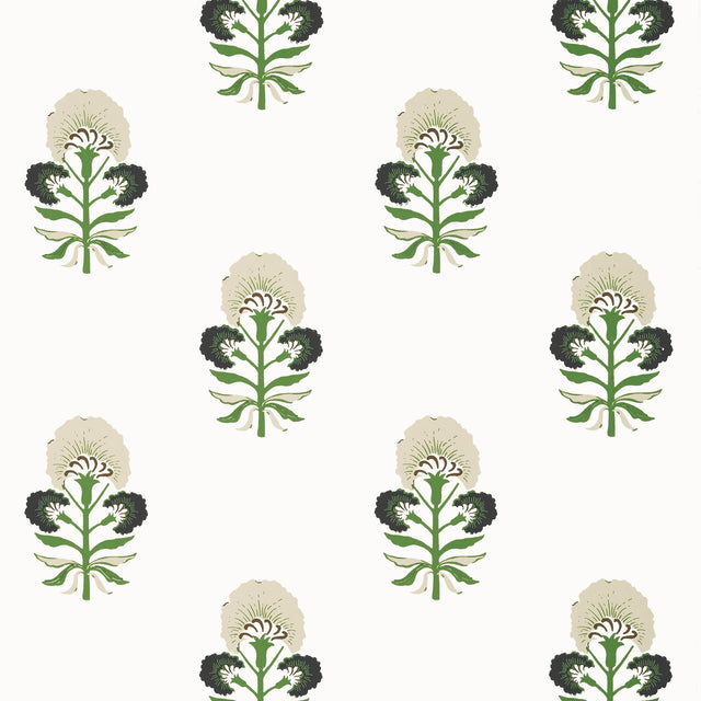 Thibaut Tybee Bud Black And Green Wallpaper