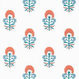Thibaut TYBEE BUD French Blue and Coral Wallpaper