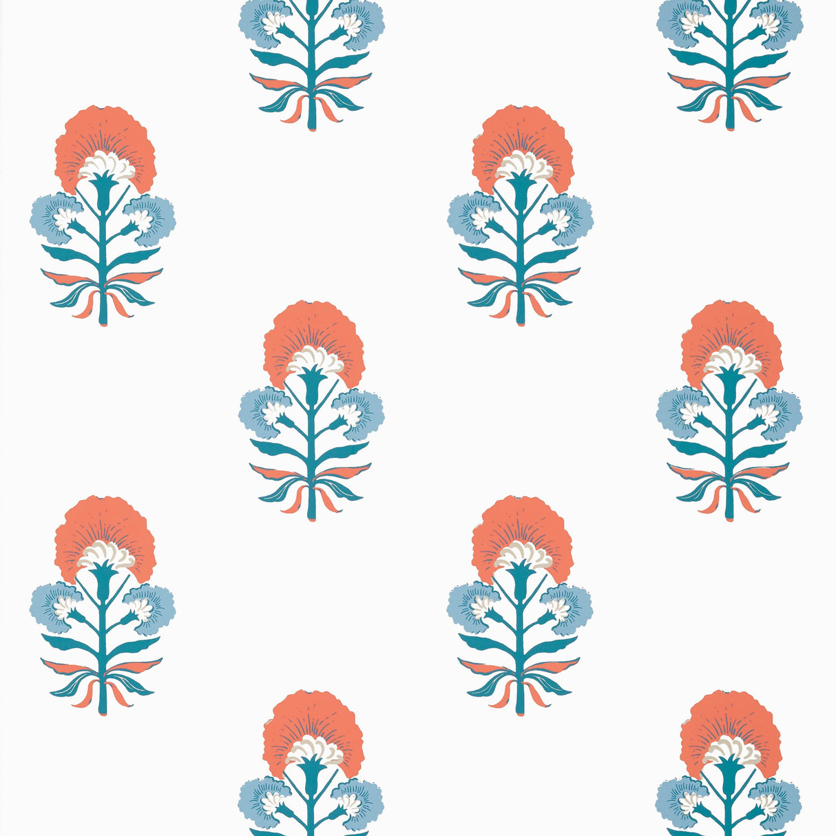 Thibaut Tybee Bud French Blue And Coral Wallpaper