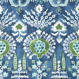 Thibaut MENDOZA SUZANI Blue and Green on Navy Wallpaper