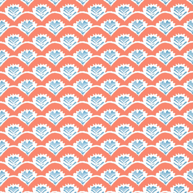 Thibaut EMILY Coral and Blue Wallpaper