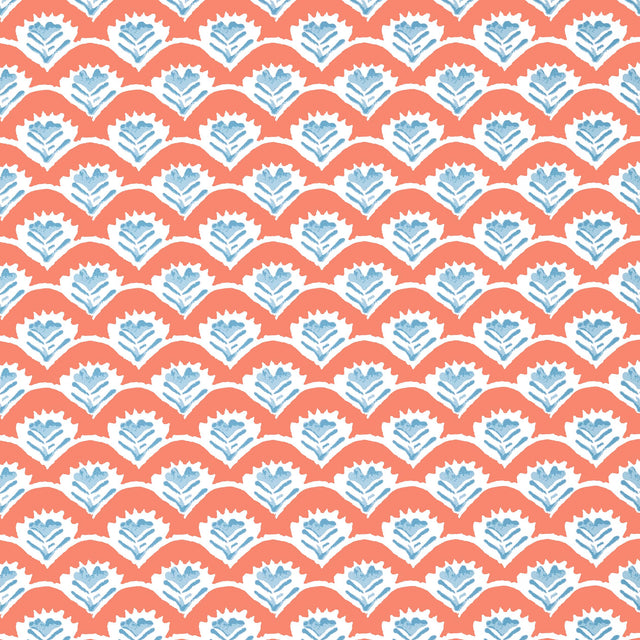 Thibaut Emily Coral And Blue Wallpaper