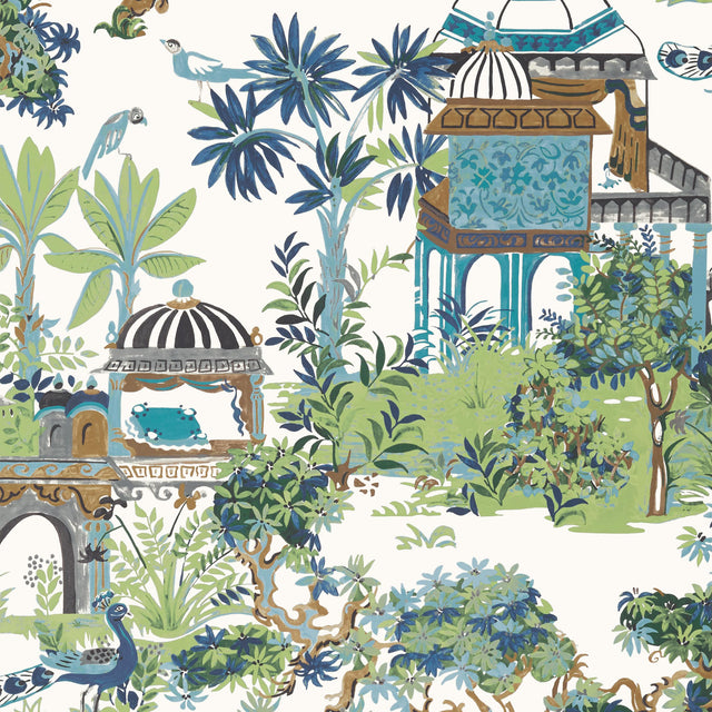 Thibaut Mystic Garden Blue And Green Wallpaper