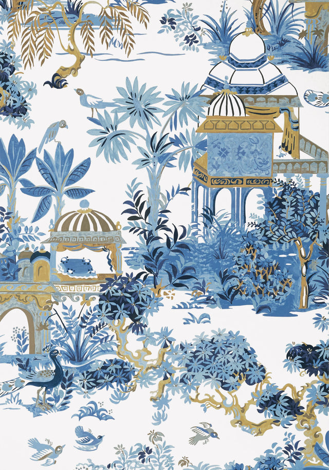 Thibaut MYSTIC GARDEN Blue and White Wallpaper