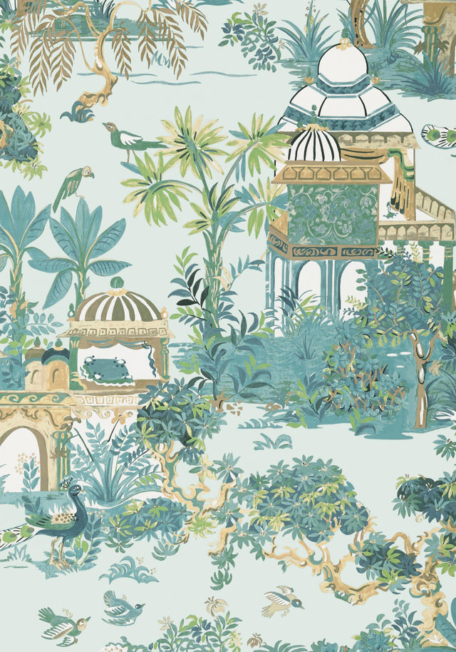 Thibaut MYSTIC GARDEN Spa Blue Wallpaper