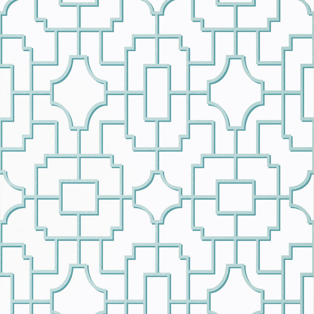 Thibaut Fretwork Spa Blue Wallpaper