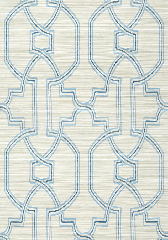 Thibaut PROMENADE Cream and Blue Wallpaper