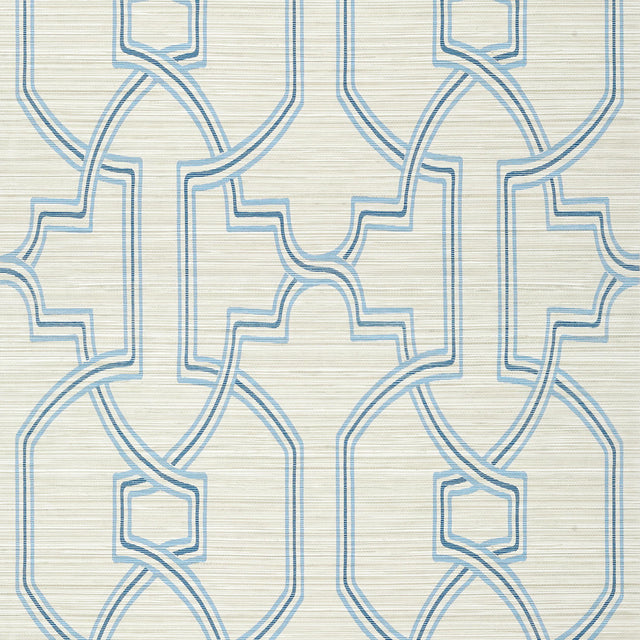 Thibaut Promenade Cream And Blue Wallpaper