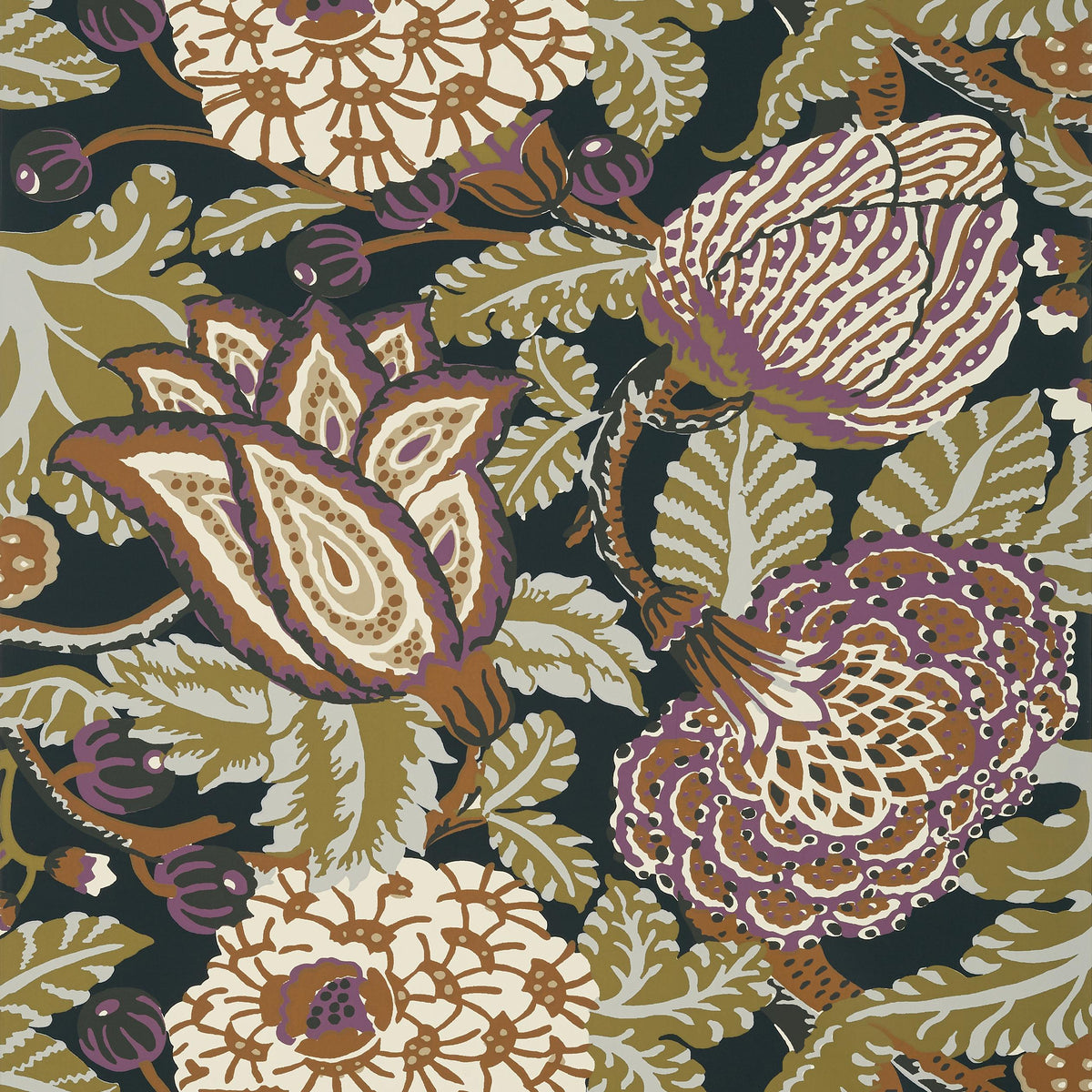 Thibaut Mitford Black And Plum Wallpaper