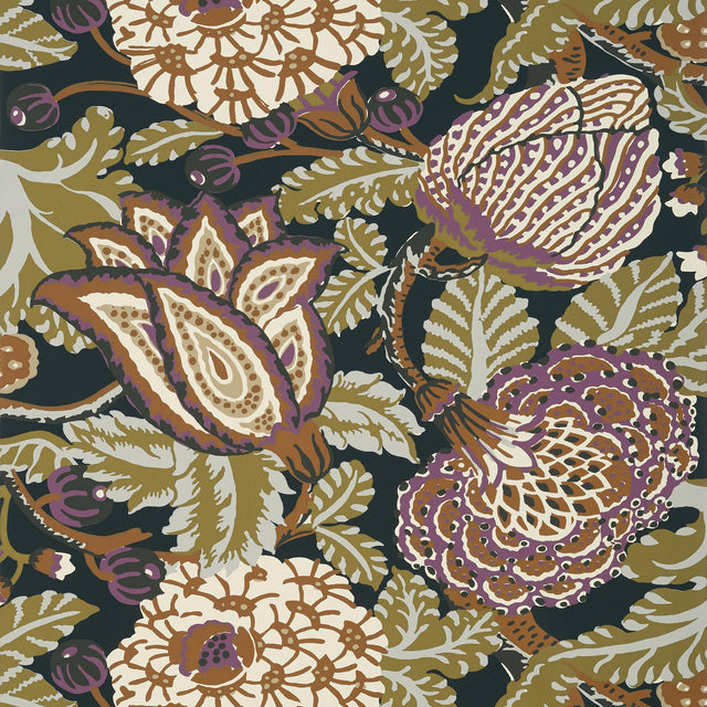 Thibaut Mitford Black And Plum Wallpaper
