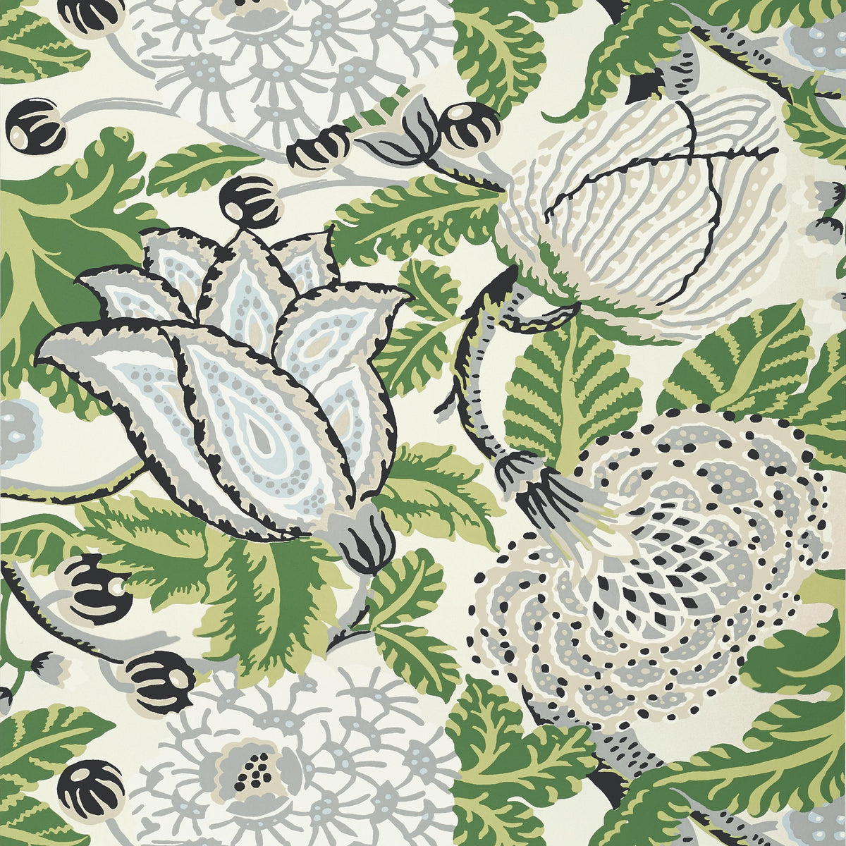 Thibaut Mitford Green And White Wallpaper