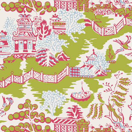 Thibaut Luzon Green And Raspberry Wallpaper