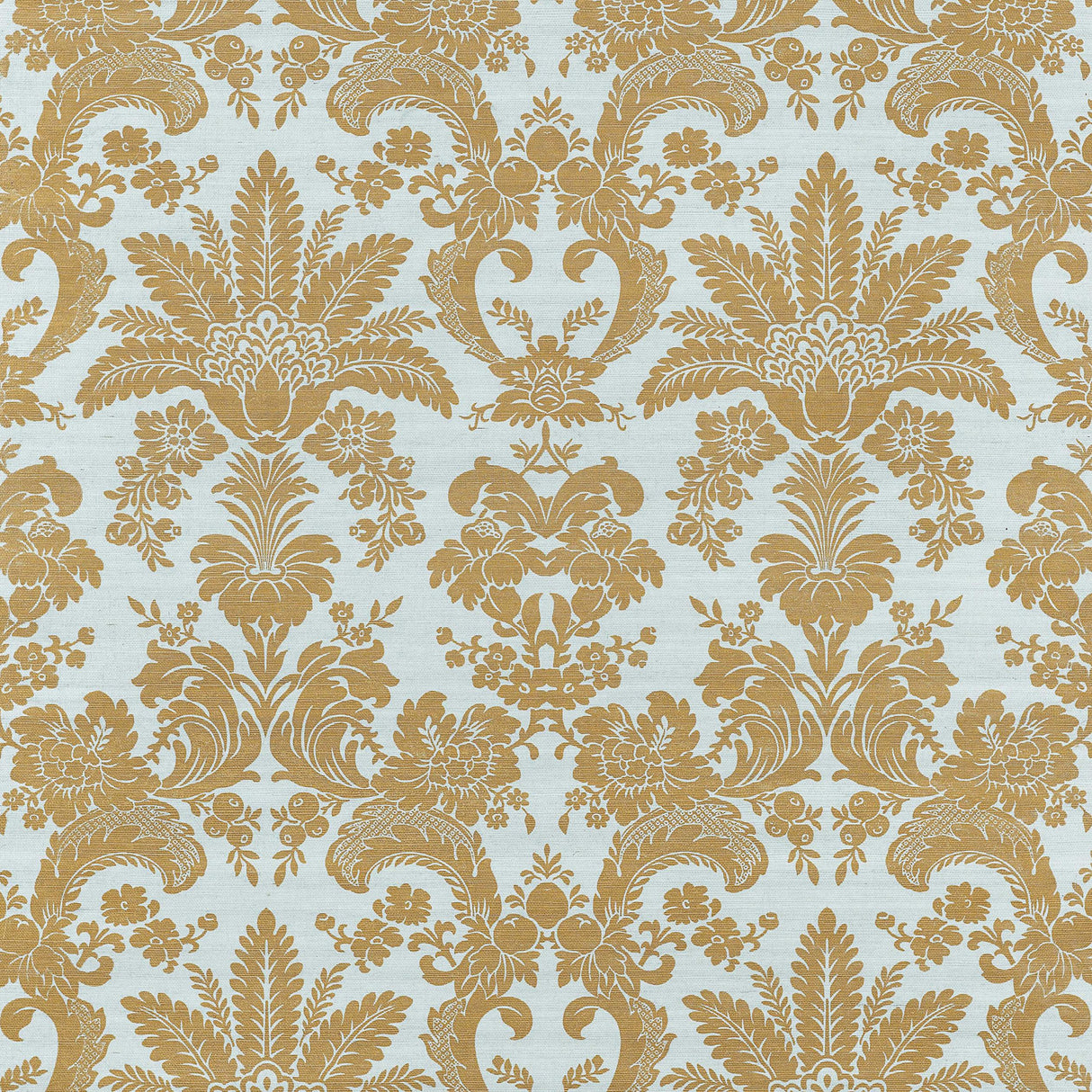 Thibaut West Indies Damask Metallic Gold On Aqua Wallpaper