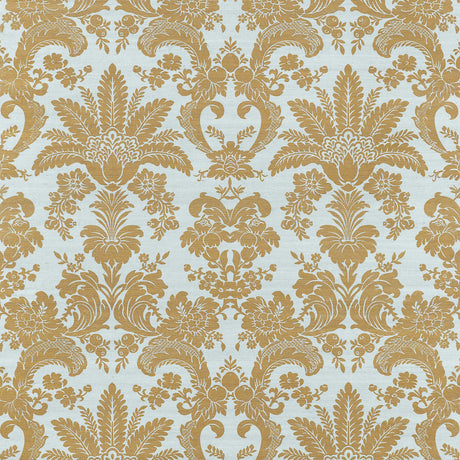 Thibaut West Indies Damask Metallic Gold On Aqua Wallpaper