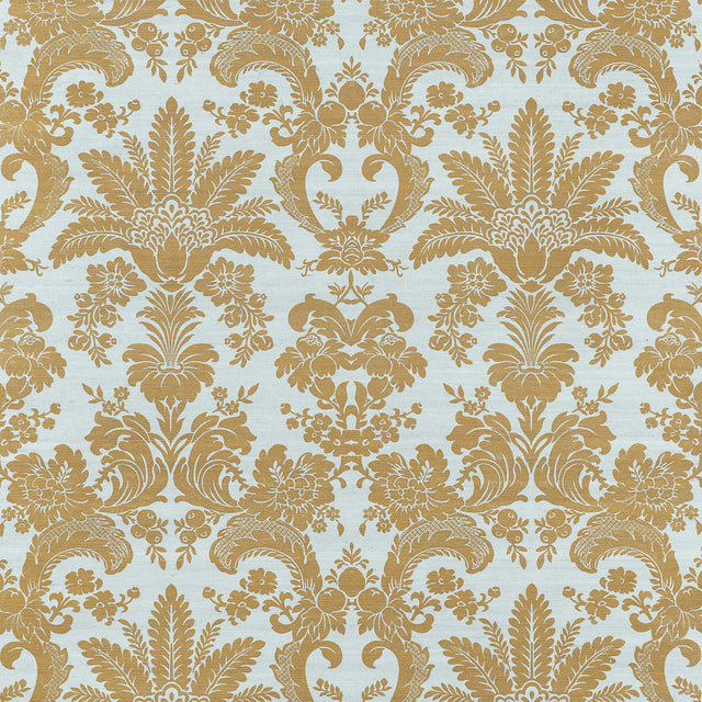 Thibaut West Indies Damask Metallic Gold On Aqua Wallpaper