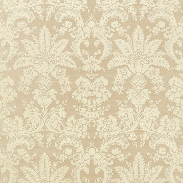 Thibaut West Indies Damask Cream On Beige Wallpaper