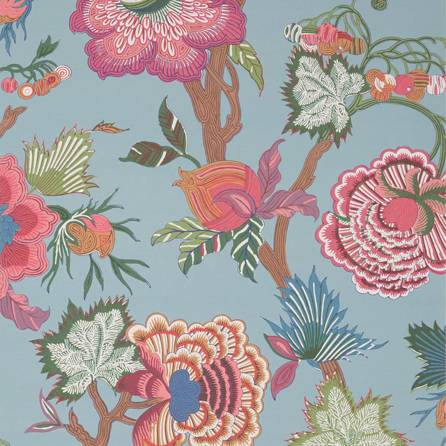 Thibaut INDIENNE JACOBEAN Raspberry and Teal Wallpaper