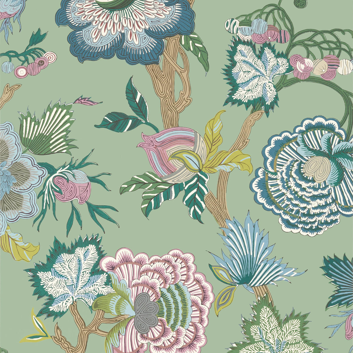 Thibaut Indienne Jacobean Green Wallpaper