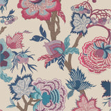 Thibaut INDIENNE JACOBEAN Raspberry and Blue on Natural Wallpaper