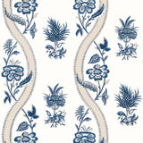 Thibaut RIBBON FLORAL Blue and White Wallpaper