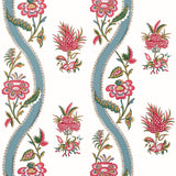 Thibaut RIBBON FLORAL Raspberry and Teal Wallpaper