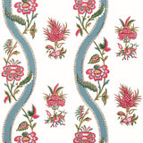 Thibaut Ribbon Floral Raspberry And Teal Wallpaper