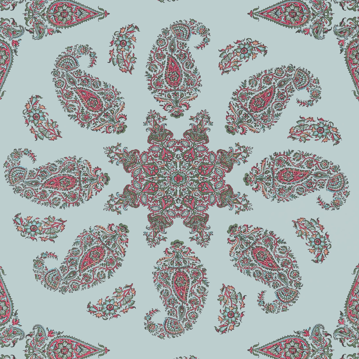 Thibaut East India Raspberry And Teal Wallpaper