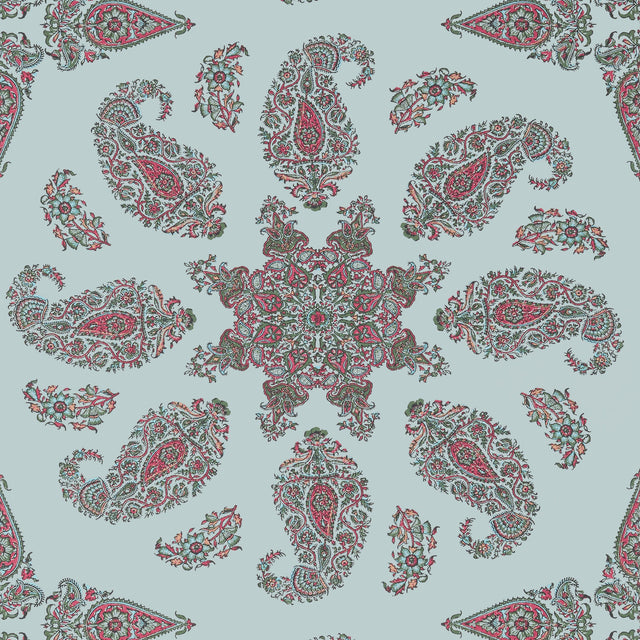 Thibaut East India Raspberry And Teal Wallpaper