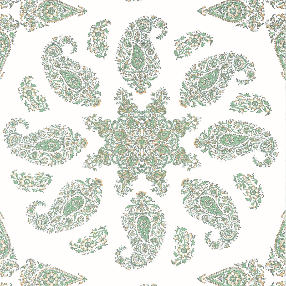 Thibaut East India Green And White Wallpaper