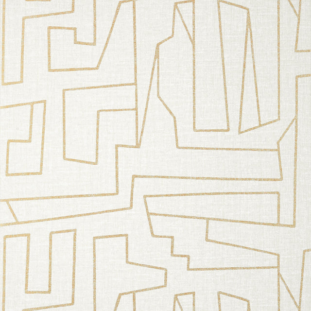 Thibaut Matrix Metallic Gold On Beige Wallpaper