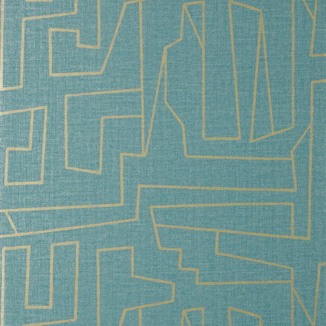Thibaut MATRIX Metallic Gold and Teal Wallpaper