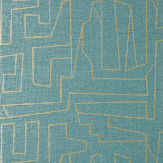 Thibaut Matrix Metallic Gold And Teal Wallpaper