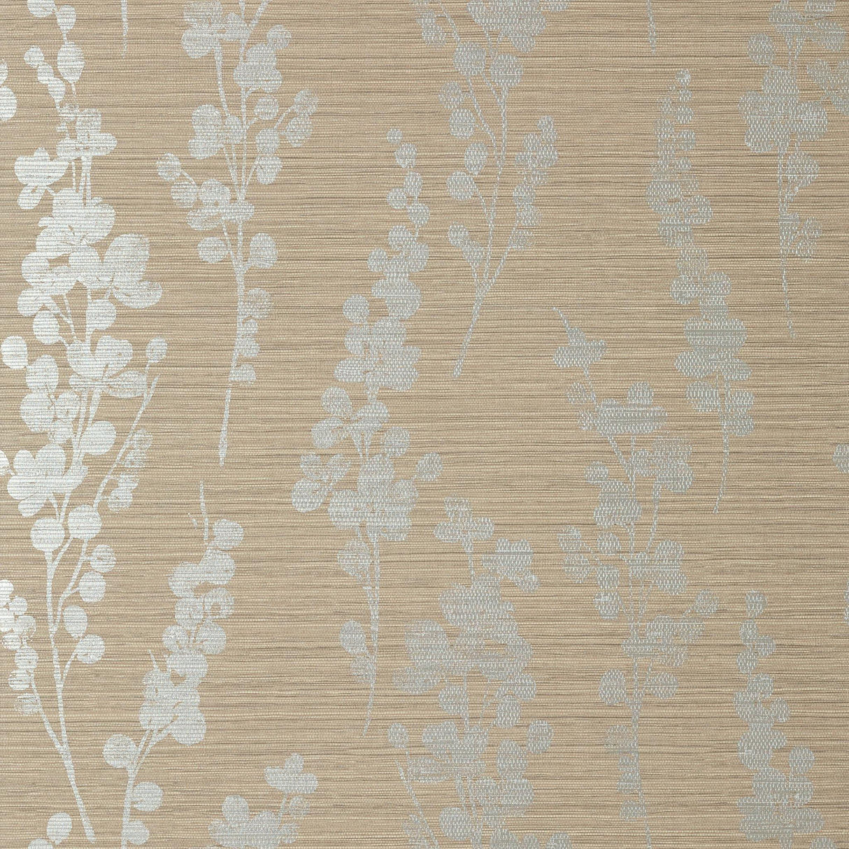 Thibaut SPRING BLOOMS Metallic Silver on Taupe Wallpaper