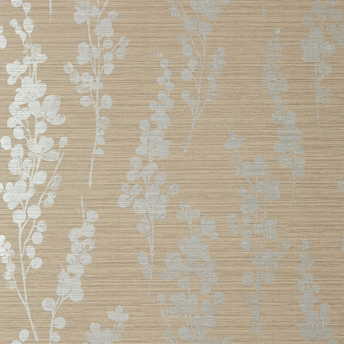 Thibaut Spring Blooms Metallic Silver On Taupe Wallpaper