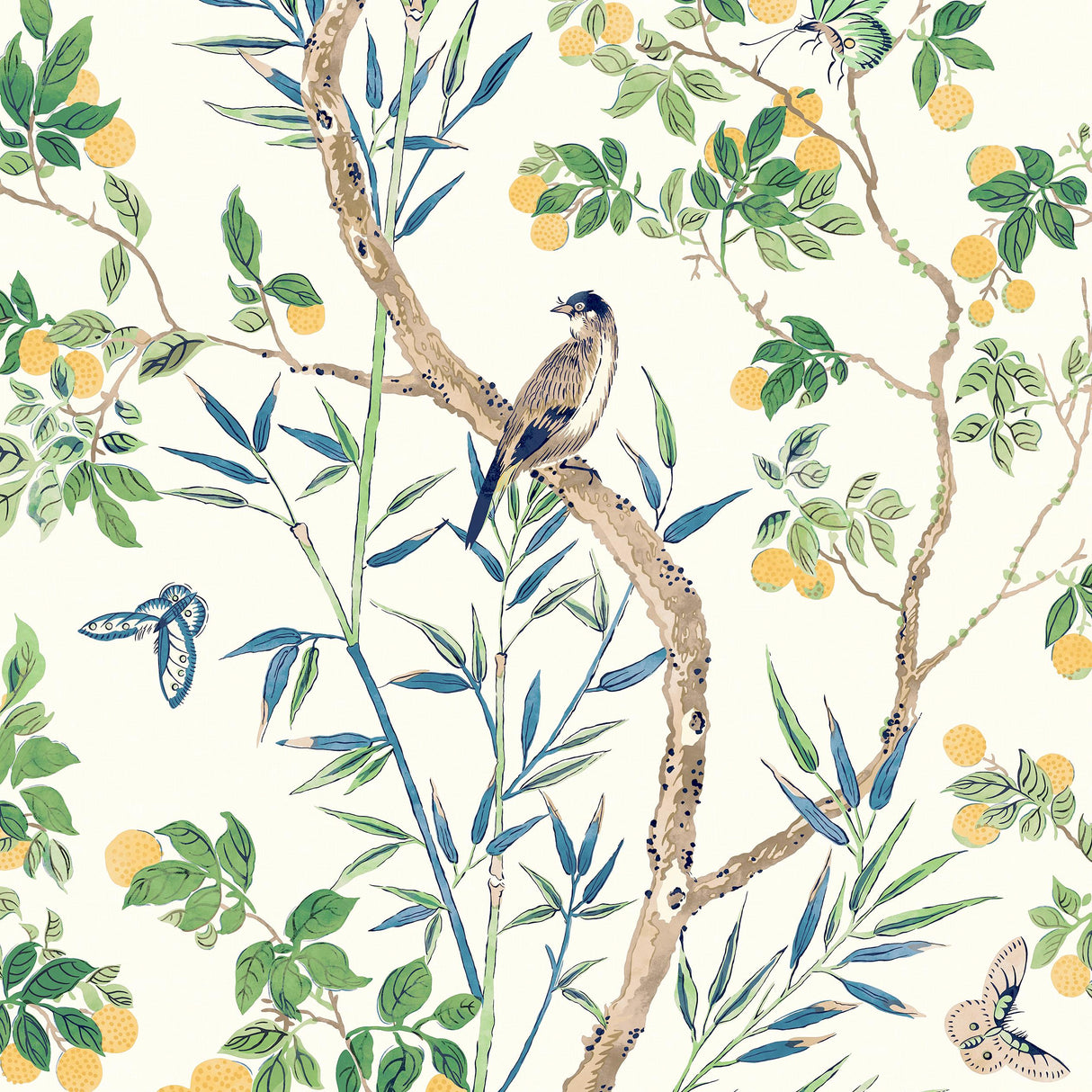 Thibaut Claire Yellow And Navy Wallpaper