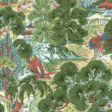 Thibaut Pagoda Trees Coral And Green Wallpaper