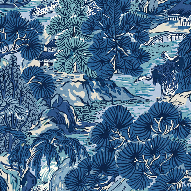 Thibaut Pagoda Trees Blues Wallpaper