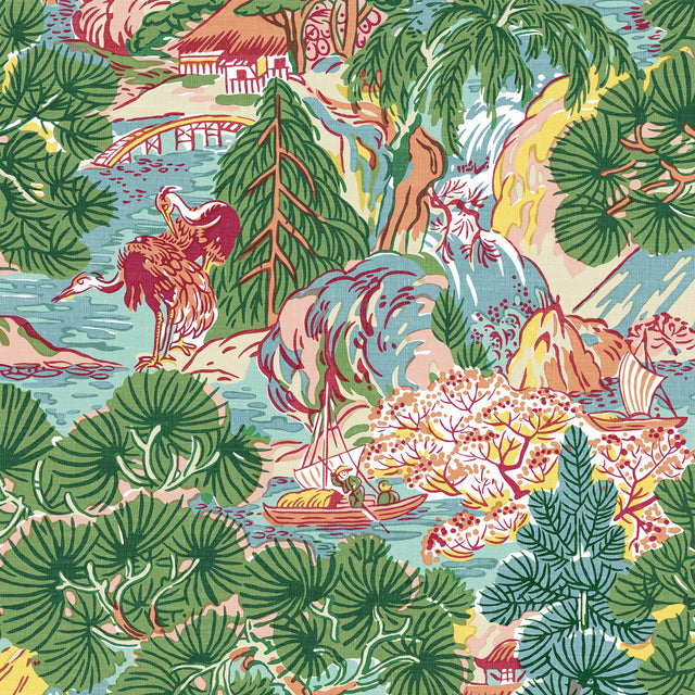 Thibaut PAGODA TREES Pink and Green Wallpaper